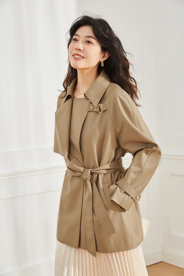 24 Autumn Clothing New Arrival Korean Style Sense of Design Asymmetric Loose Casual Elegant Mid Length Long Length Trench Coat Outwear Women's Clothing