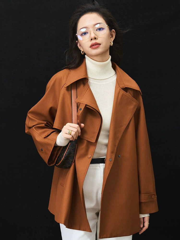 Iulv Spring & Fall New Arrival Korean Style Sense of Design Asymmetric Loose Casual Commuting Elegant Mid Length Long Length Trench Coat Outwear Women