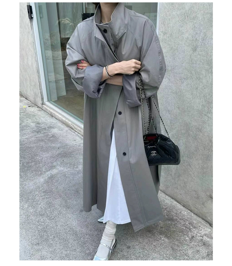 Lemon South Korea Stand Collar Single-Breasted Pure Color Trench Coat