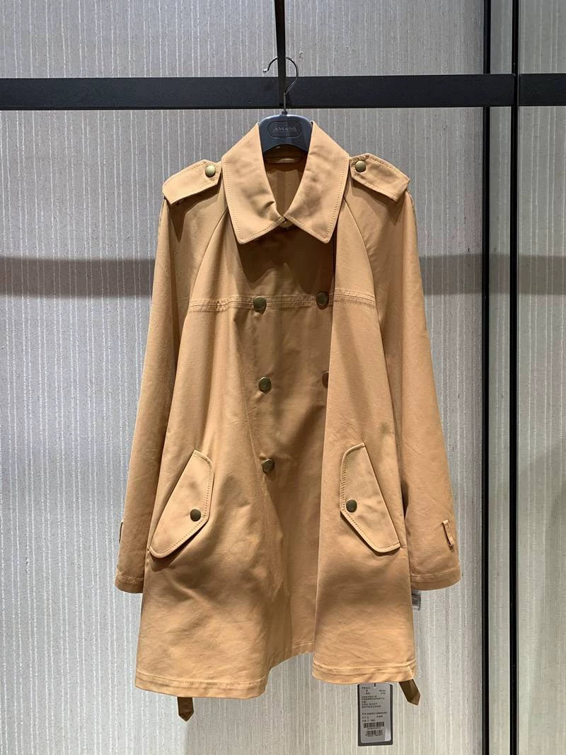 Girdear Amass Genuine Brand Women's Clothing 2024 Spring & Fall New Arrival Double Breasted with Belt Mid Length Long Length Trench Coat Outwear Women