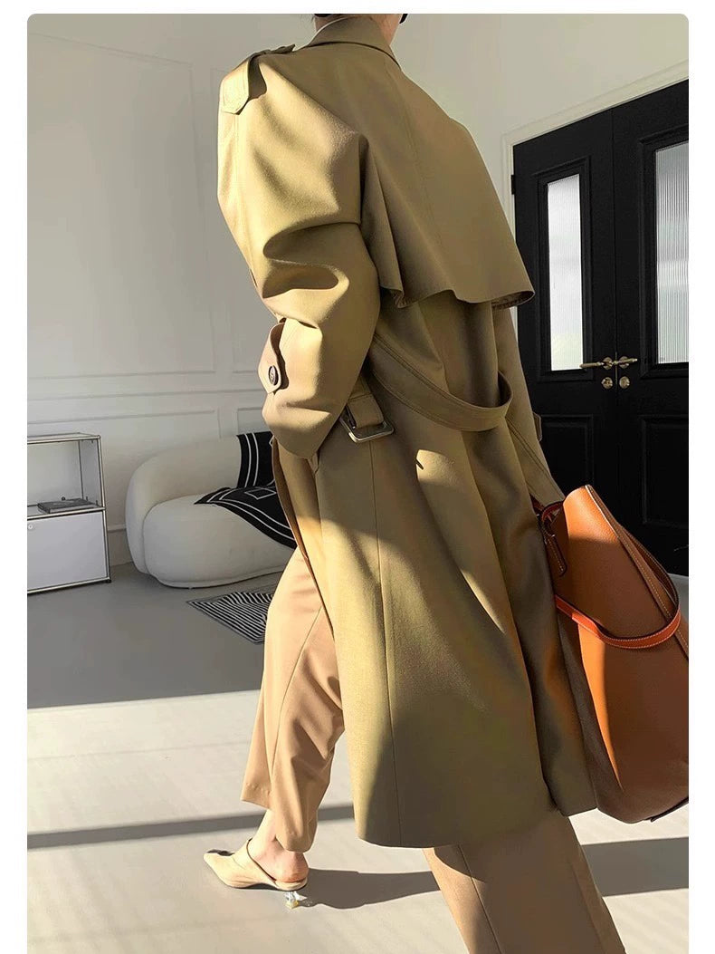 Pick-up Unoque Retro British Style Elegant Double Breasted Mid Length Long Length Trench Coat Outwear Female New Arrival Temperament Coat