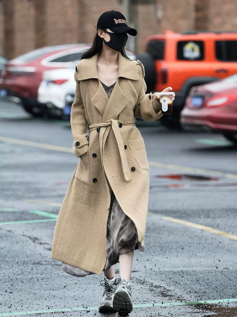 Sweater Outwear Long Trench Coat Stylish Idle Style Padded Coat 2024 New Arrival Women's Clothing Fashionable Knitted Cardigan