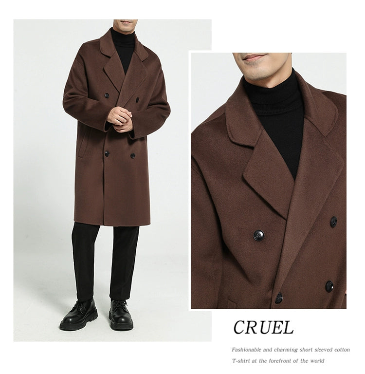 Fall and Winter Double-Sided Woolen Coat Men's Mid Length Long Length Trench Coat Classy Loose over Knee Casual Woolen Coat