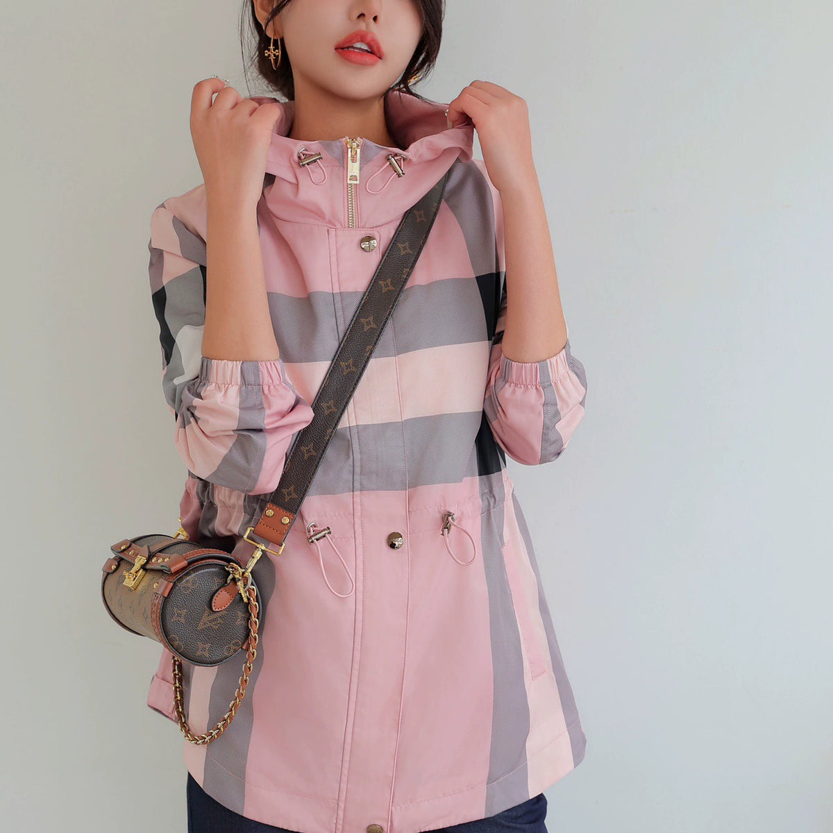 European Station Spring & Fall Hooded Casual Mid Length Long Length Coat