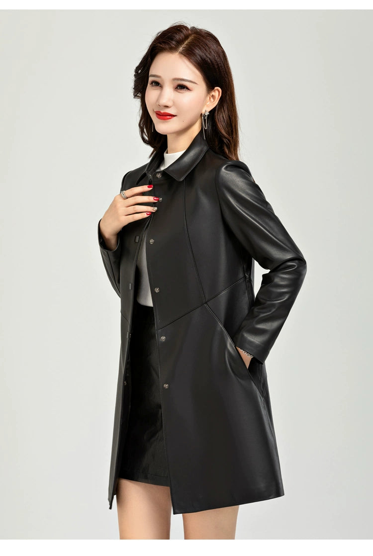 Waist Trimming Casual Haining Ladieswear Mid Length Long Length Genuine Leather Clothes