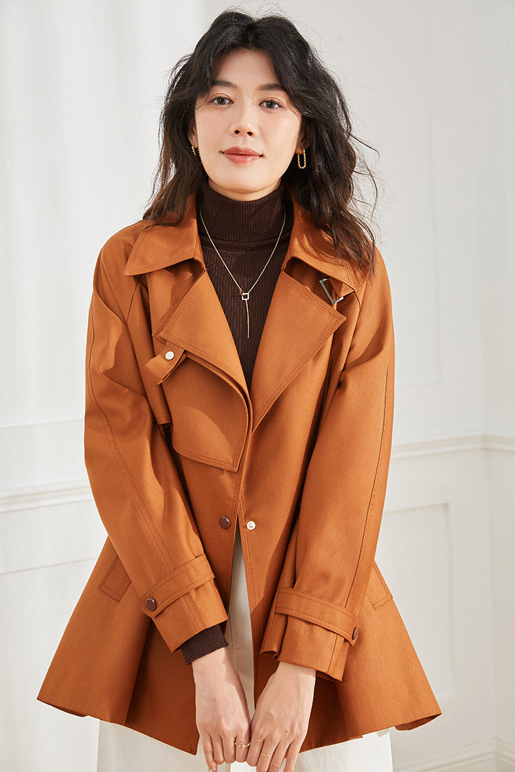 24 Autumn Clothing New Arrival Korean Style Sense of Design Asymmetric Loose Casual Elegant Mid Length Long Length Trench Coat Outwear Women's Clothing