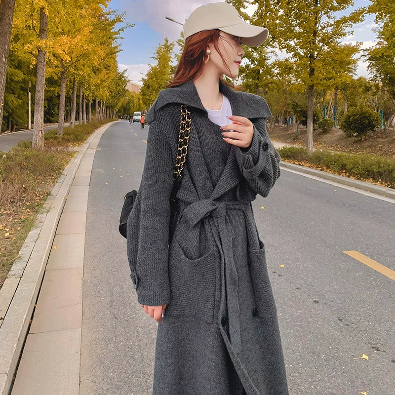 Sweater Outwear Long Trench Coat Stylish Idle Style Padded Coat 2024 New Arrival Women's Clothing Fashionable Knitted Cardigan