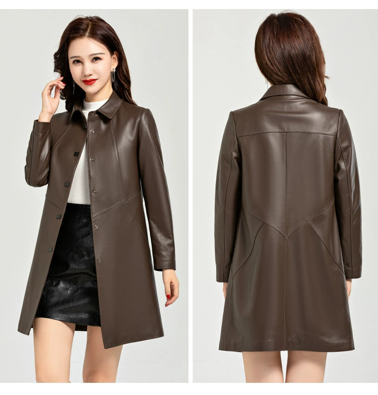 Waist Trimming Casual Haining Ladieswear Mid Length Long Length Genuine Leather Clothes