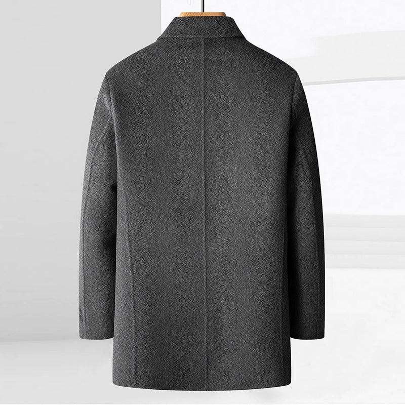 Suit Collar Woolen Russian Coat Mid Length Long Length Trench Coat Scarf down Feather Liner Middle-Aged Men's Casual Clothes Outwear