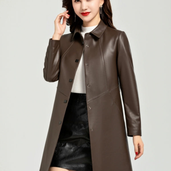 Waist Trimming Casual Haining Ladieswear Mid Length Long Length Genuine Leather Clothes