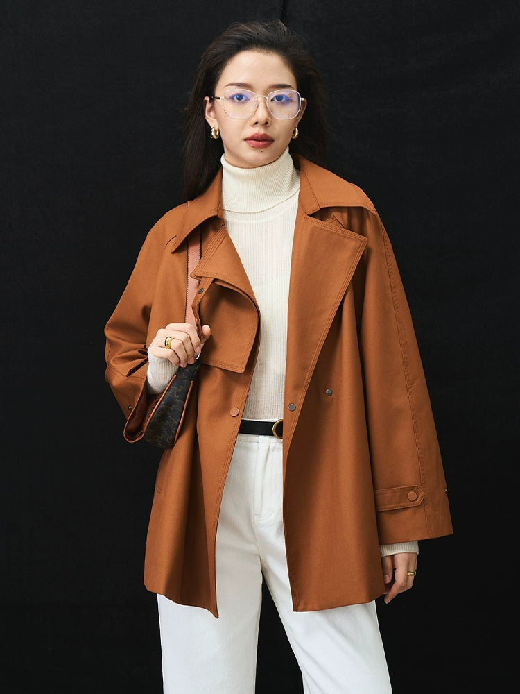 Iulv Spring & Fall New Arrival Korean Style Sense of Design Asymmetric Loose Casual Commuting Elegant Mid Length Long Length Trench Coat Outwear Women