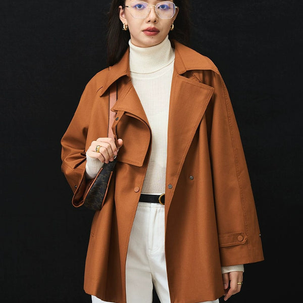 Iulv Spring & Fall New Arrival Korean Style Sense of Design Asymmetric Loose Casual Commuting Elegant Mid Length Long Length Trench Coat Outwear Women