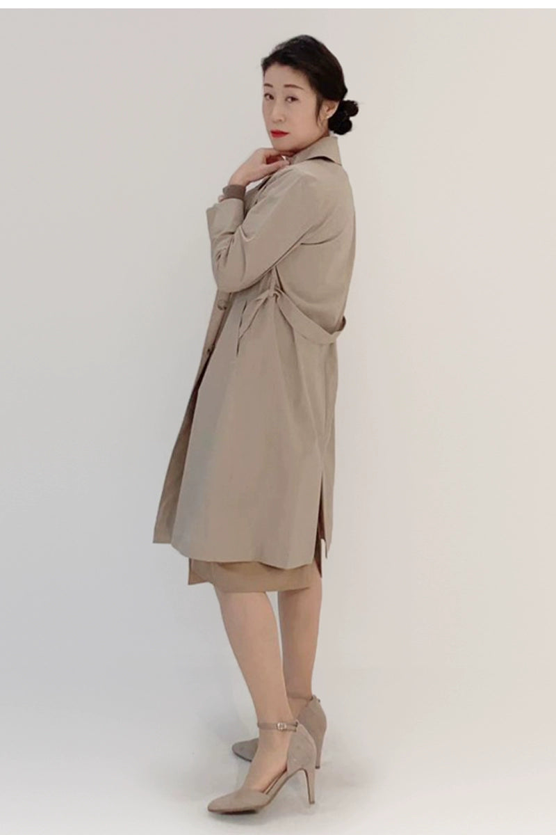 Spring and Summer Lapel Belt Long Trench Coat