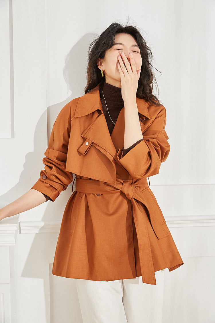 24 Autumn Clothing New Arrival Korean Style Sense of Design Asymmetric Loose Casual Elegant Mid Length Long Length Trench Coat Outwear Women's Clothing