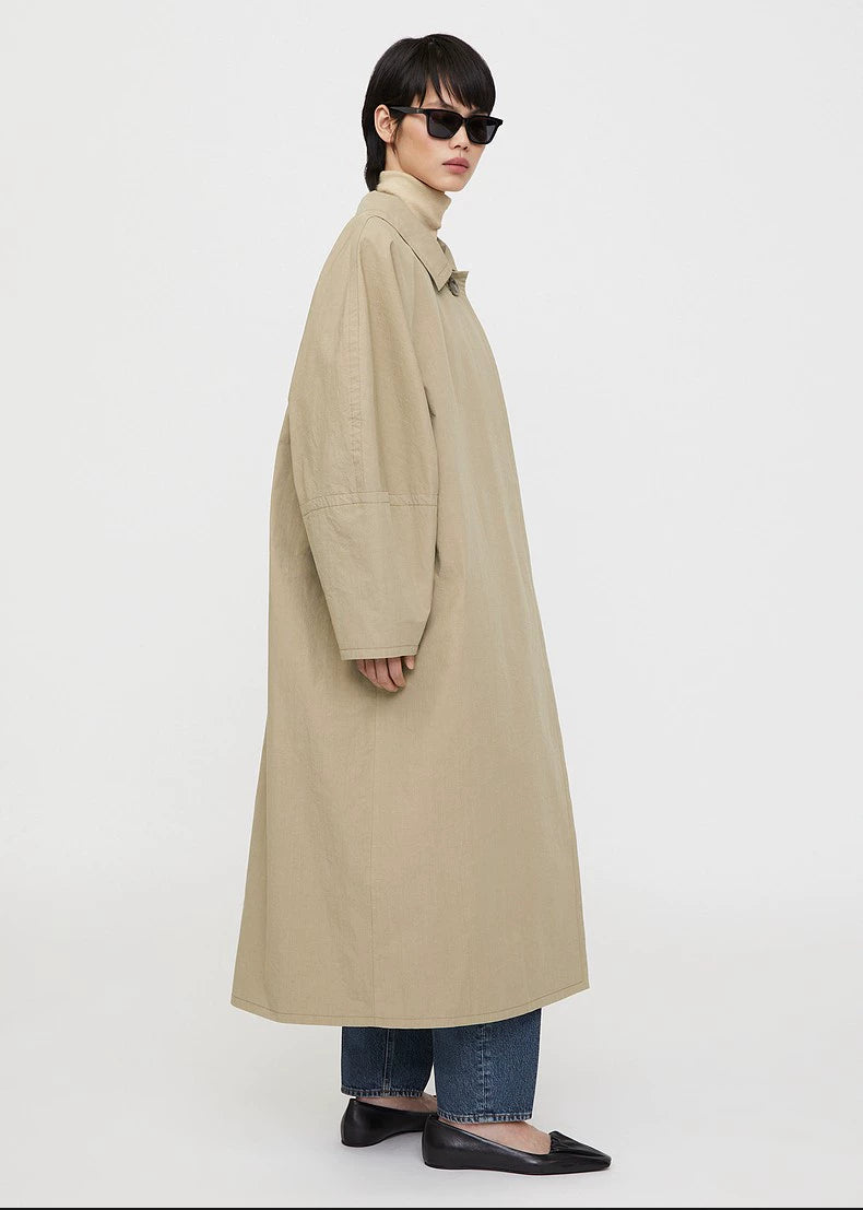 Toteme Zhao Lusi Same Style White Baihe Peanut Butter Coat Batwing Sleeve Profile Mid Length Long Length Trench Coat Outwear Women