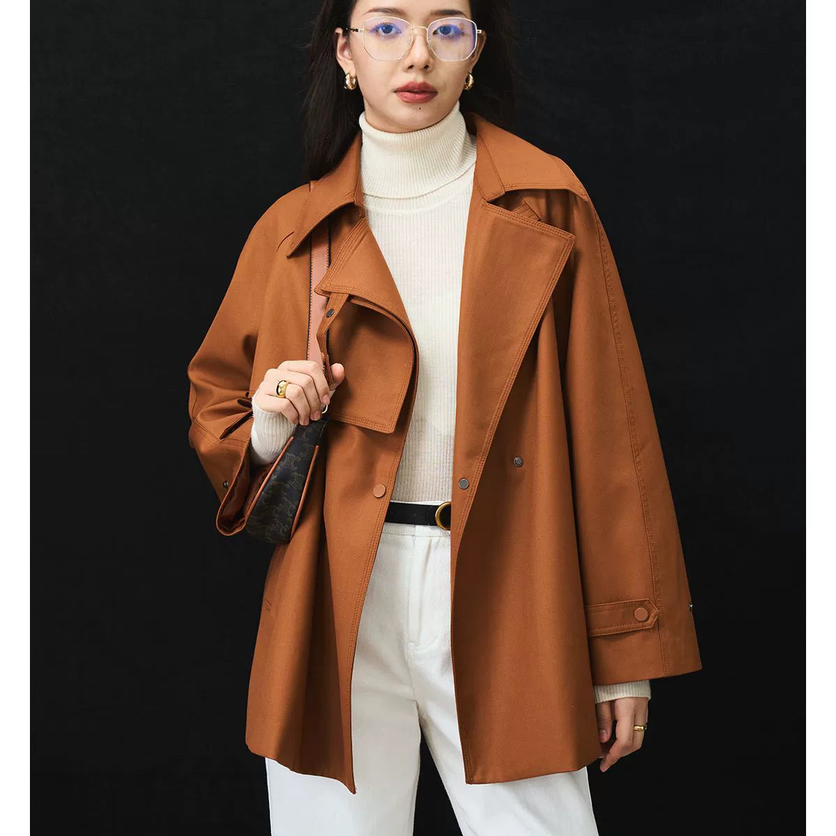 Iulv Spring & Fall New Arrival Korean Style Sense of Design Asymmetric Loose Casual Commuting Elegant Mid Length Long Length Trench Coat Outwear Women