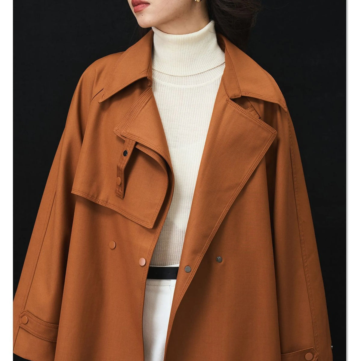 Iulv Spring & Fall New Arrival Korean Style Sense of Design Asymmetric Loose Casual Commuting Elegant Mid Length Long Length Trench Coat Outwear Women