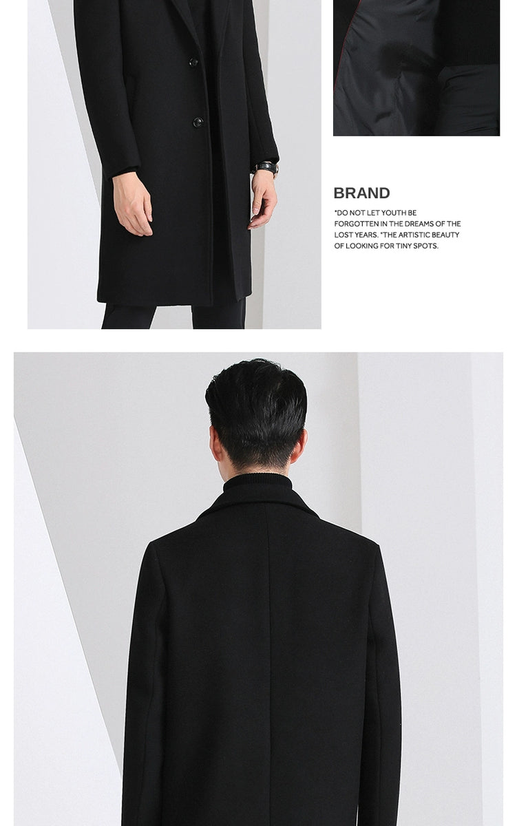 Hengyuanxiang Woolen Coat Men's 2023 Winter New Arrival Thickened Cashmere Mid Length Long Length Trench Coat Woolen Outwear Tide