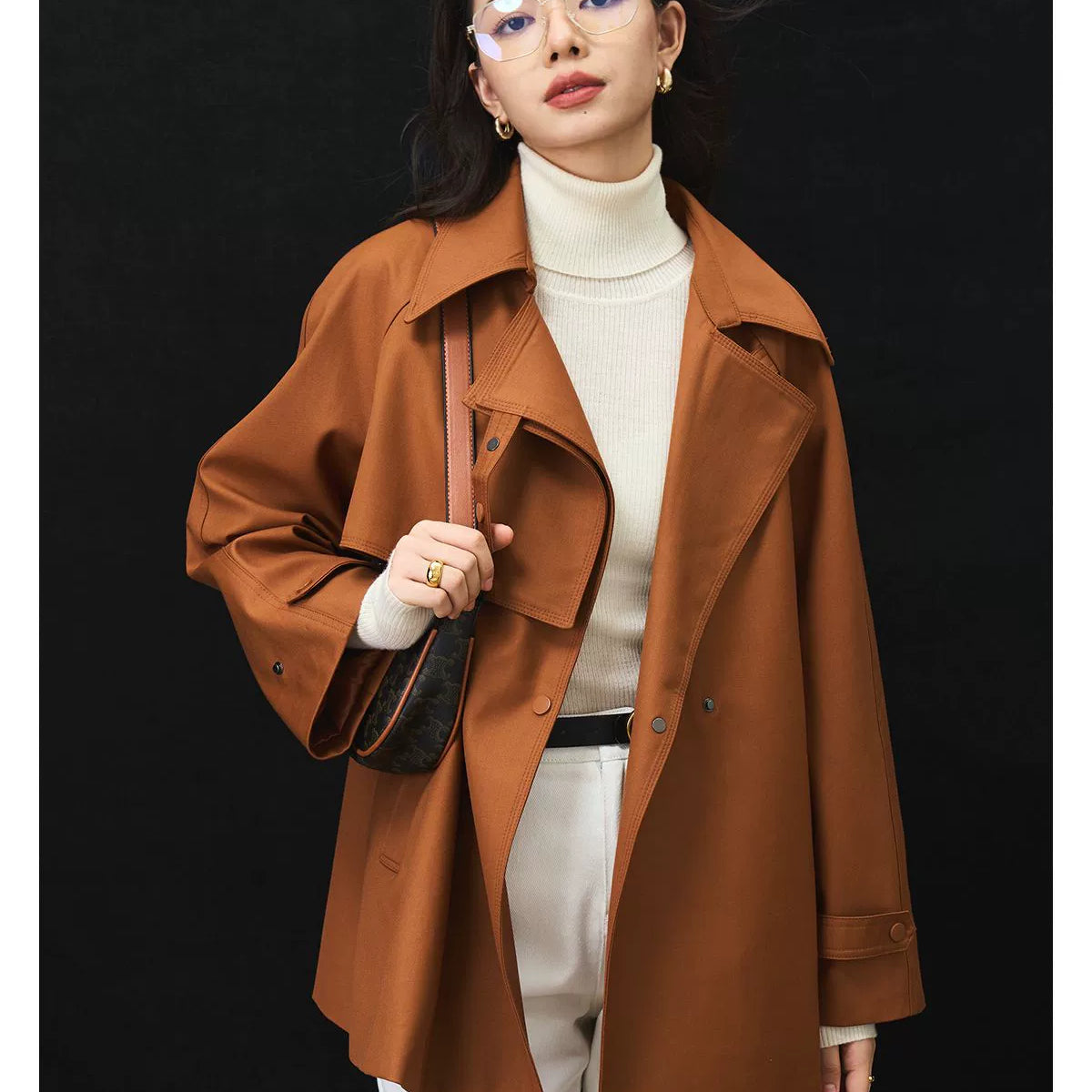 Iulv Spring & Fall New Arrival Korean Style Sense of Design Asymmetric Loose Casual Commuting Elegant Mid Length Long Length Trench Coat Outwear Women