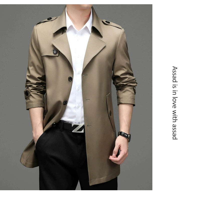 Ji Shizhe 2024 New Arrival Spring and Autumn Business Suit Collar Middle-Aged Men's Mid-Length Trench Coat Coat Men's Clothing Genuine Goods