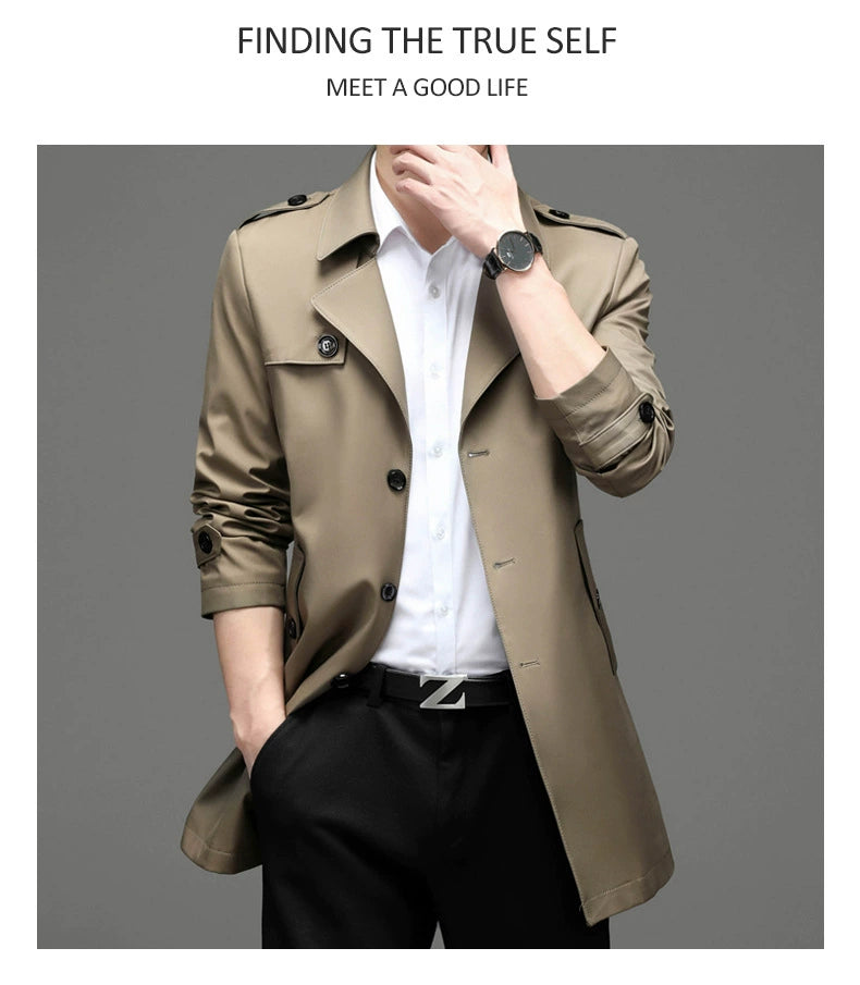 Ji Shizhe 2024 New Arrival Spring and Autumn Business Suit Collar Middle-Aged Men's Mid-Length Trench Coat Coat Men's Clothing Genuine Goods