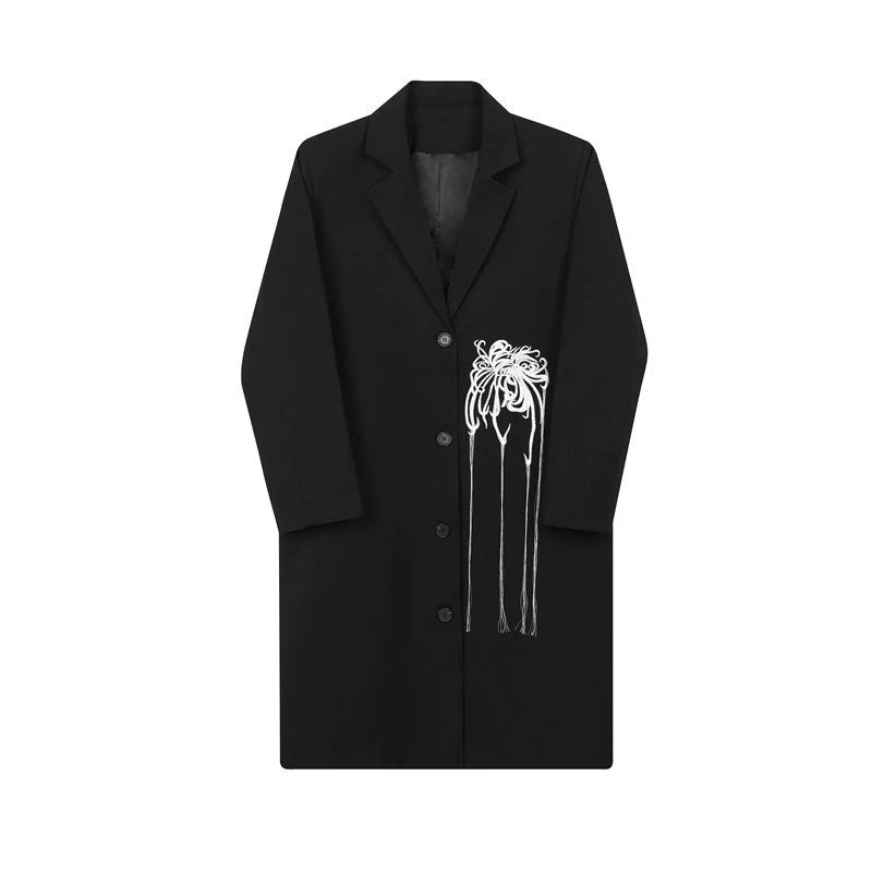 Fall and Winter Niche Style Embroider G BIAOXIU Design Long Trench Coat Men's Suit Collar Single Breasted below-the-Knee Coat Outwear Classy