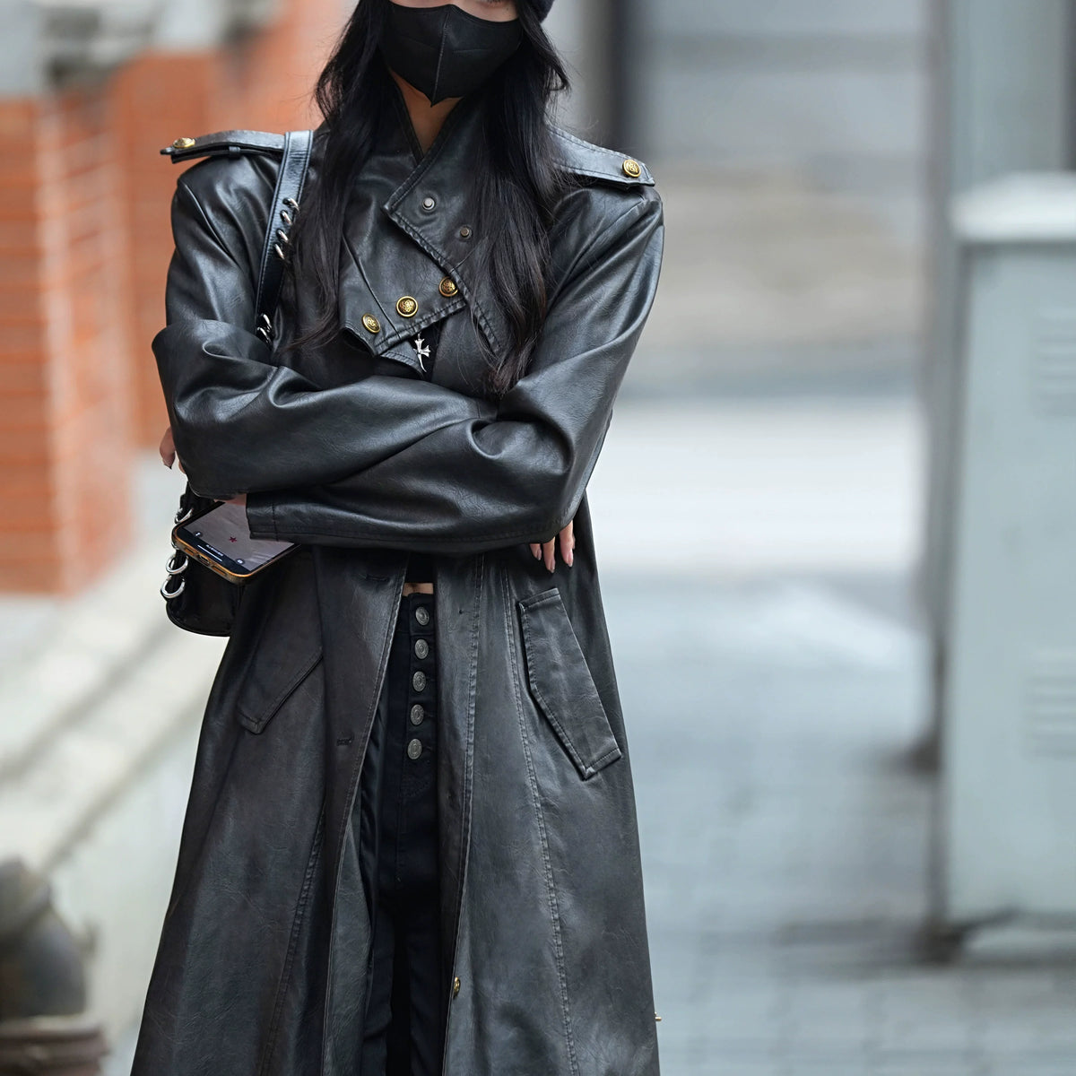 Luna7xi Stylish Fashion Long Leather Coat