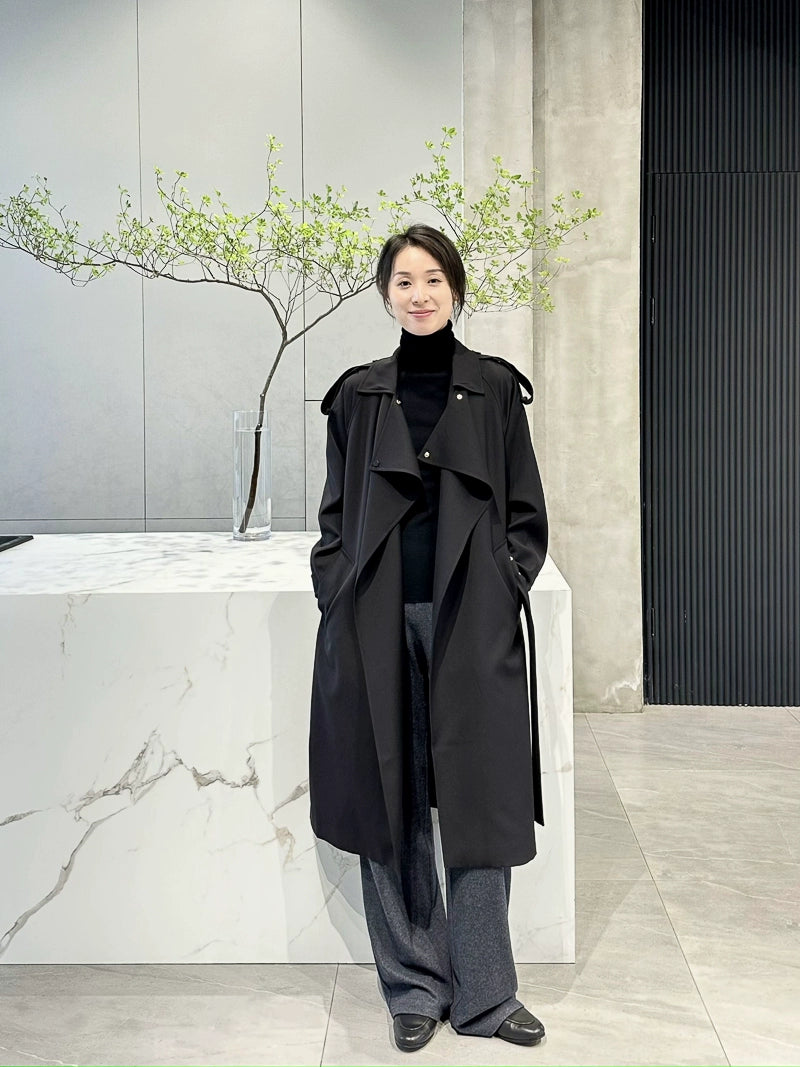 Alin Penny Streamlined BV OEM Customer-Supplied Worsted Wool Material Loose Casual Lace up Long Trench Coat