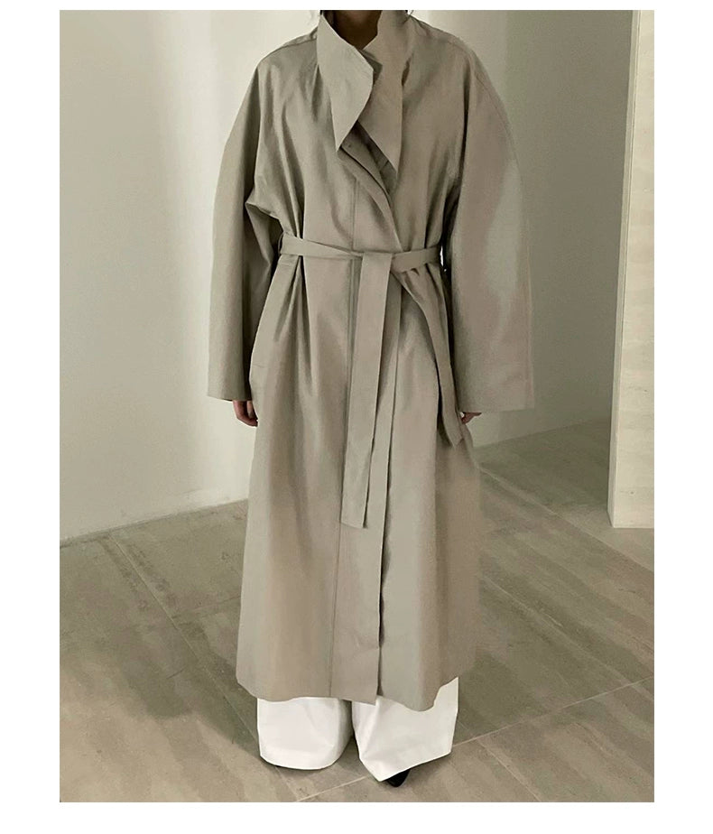 Lemon South Korea Stand Collar Single-Breasted Pure Color Trench Coat