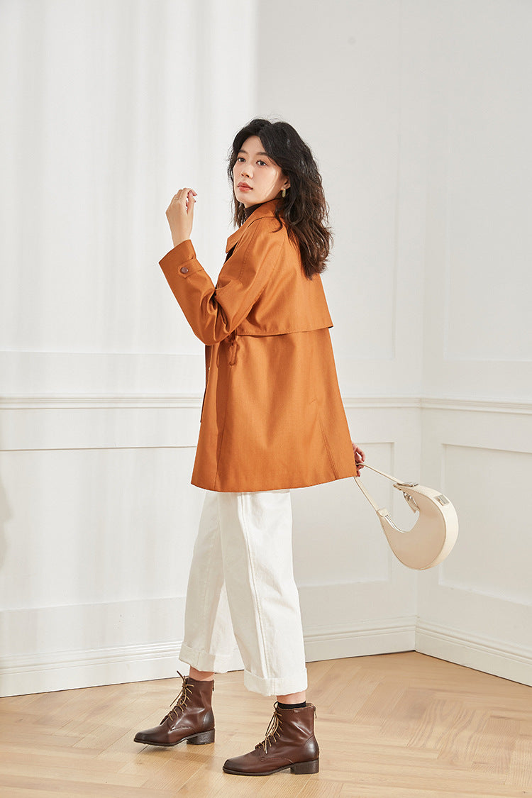 24 Autumn Clothing New Arrival Korean Style Sense of Design Asymmetric Loose Casual Elegant Mid Length Long Length Trench Coat Outwear Women's Clothing