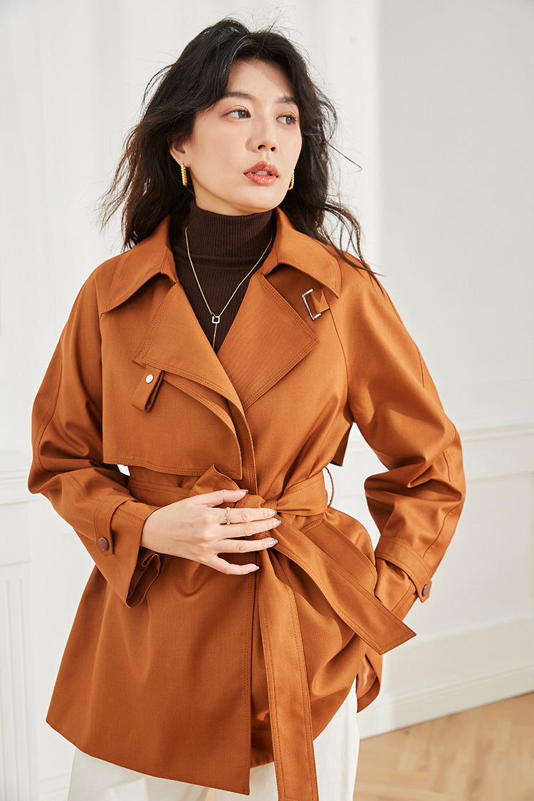 24 Autumn Clothing New Arrival Korean Style Sense of Design Asymmetric Loose Casual Elegant Mid Length Long Length Trench Coat Outwear Women's Clothing