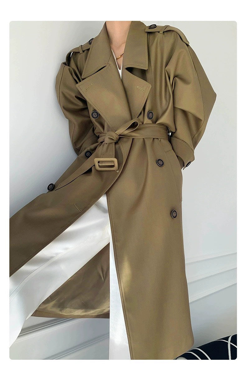 Pick-up Unoque Retro British Style Elegant Double Breasted Mid Length Long Length Trench Coat Outwear Female New Arrival Temperament Coat