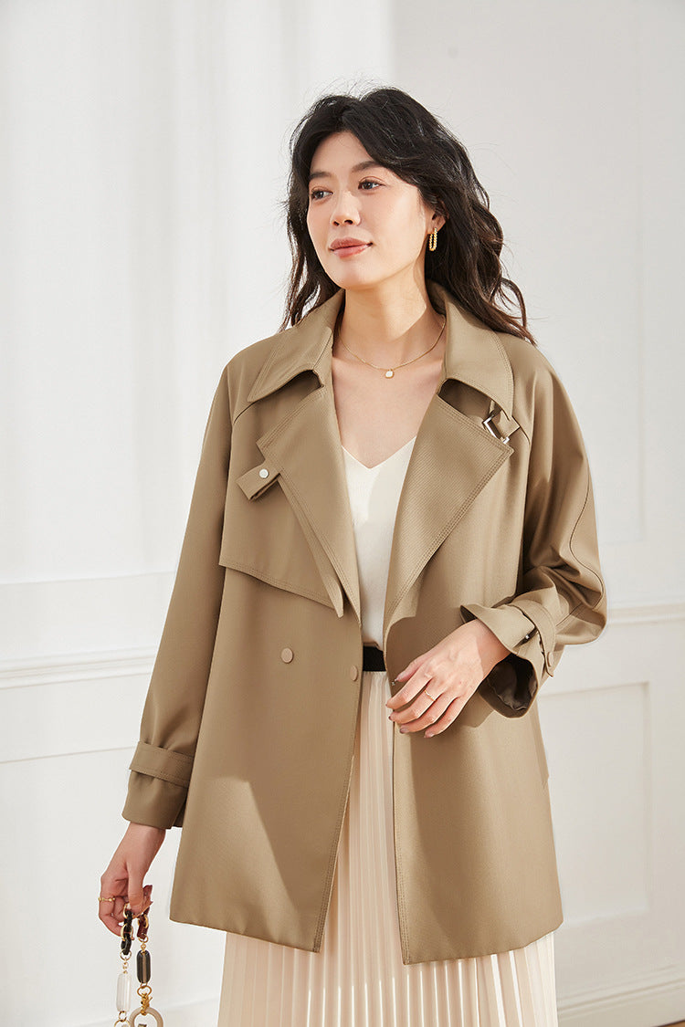 24 Autumn Clothing New Arrival Korean Style Sense of Design Asymmetric Loose Casual Elegant Mid Length Long Length Trench Coat Outwear Women's Clothing