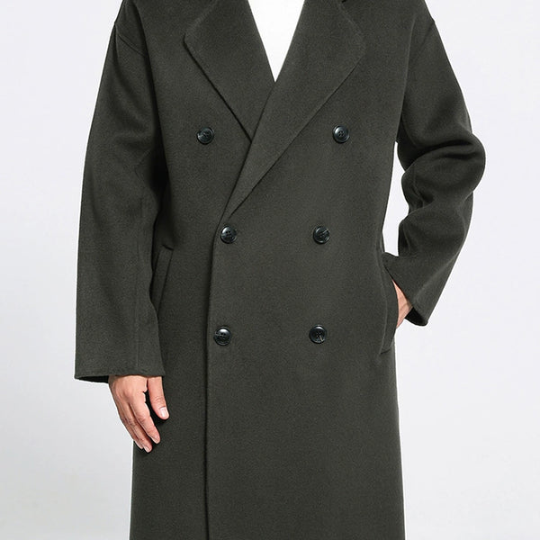 Fall and Winter Double-Sided Woolen Coat Men's Mid Length Long Length Trench Coat Classy Loose over Knee Casual Woolen Coat