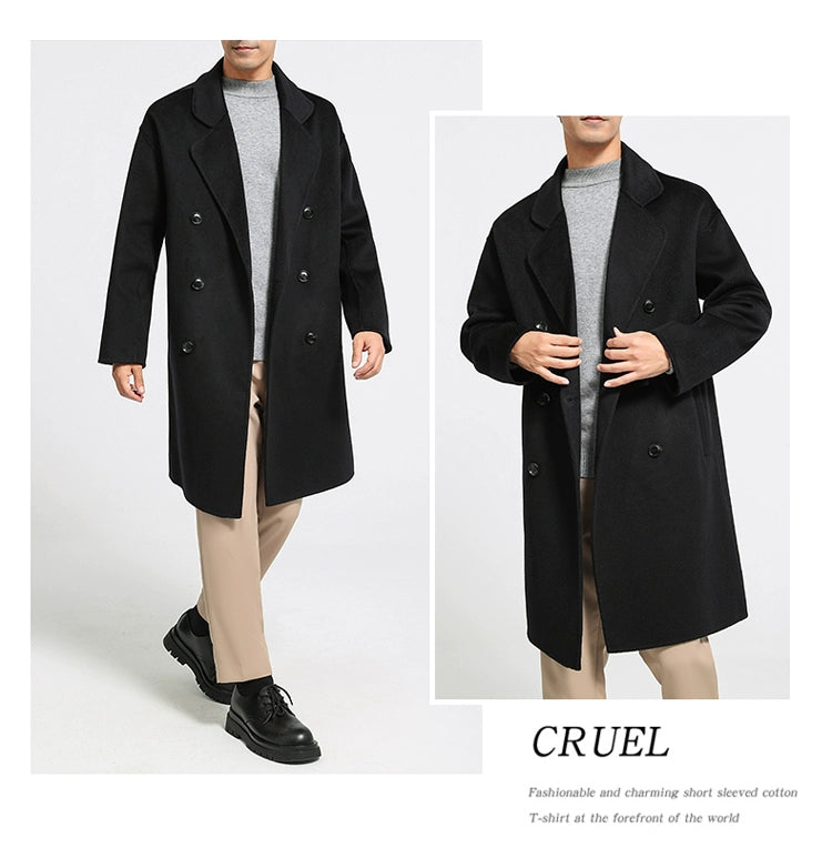 Fall and Winter Double-Sided Woolen Coat Men's Mid Length Long Length Trench Coat Classy Loose over Knee Casual Woolen Coat