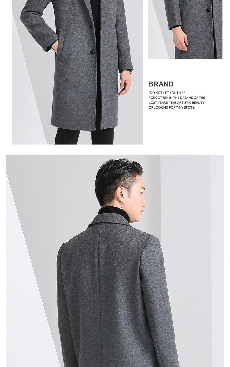 Hengyuanxiang Woolen Coat Men's 2023 Winter New Arrival Thickened Cashmere Mid Length Long Length Trench Coat Woolen Outwear Tide