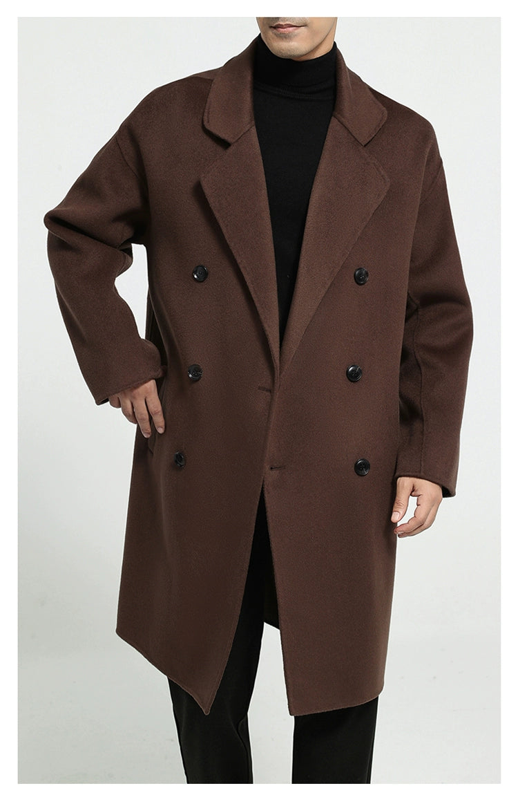 Fall and Winter Double-Sided Woolen Coat Men's Mid Length Long Length Trench Coat Classy Loose over Knee Casual Woolen Coat