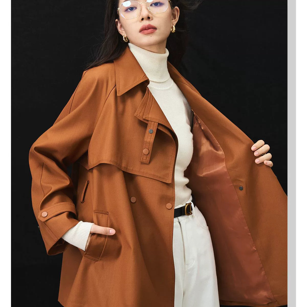 Iulv Spring & Fall New Arrival Korean Style Sense of Design Asymmetric Loose Casual Commuting Elegant Mid Length Long Length Trench Coat Outwear Women