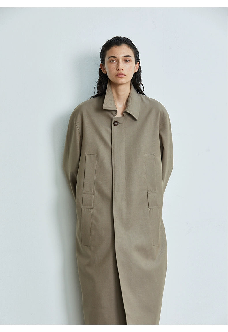 Apresquioi Independent Designer Brand Full Wool Women's Single Breasted Mid Length Long Length Trench Coat Khaki