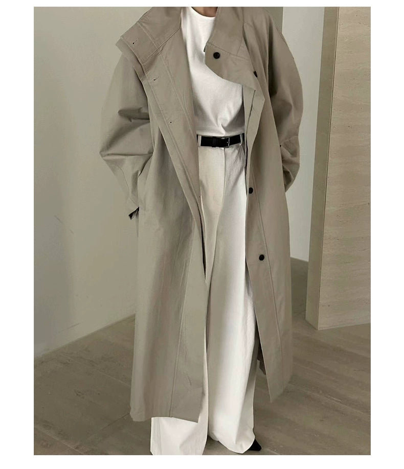 Lemon South Korea Stand Collar Single-Breasted Pure Color Trench Coat