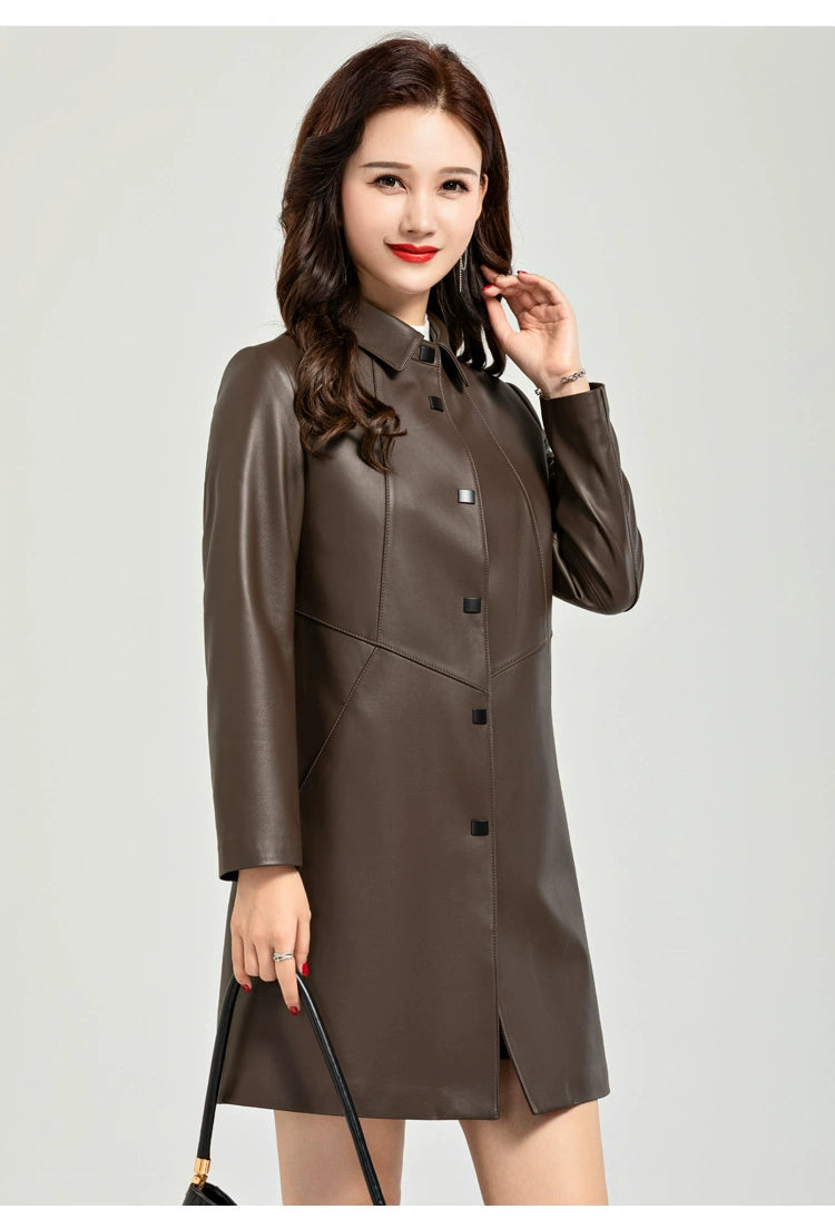 Waist Trimming Casual Haining Ladieswear Mid Length Long Length Genuine Leather Clothes