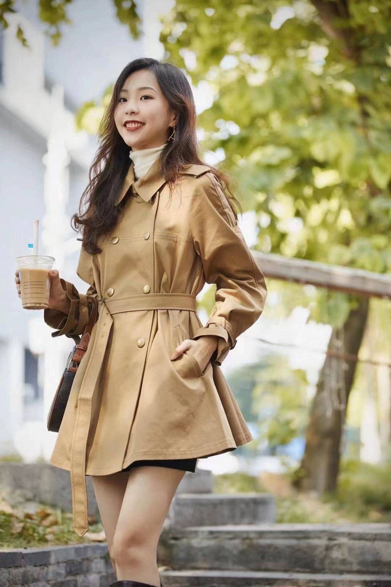 Girdear Amass Genuine Brand Women's Clothing 2024 Spring & Fall New Arrival Double Breasted with Belt Mid Length Long Length Trench Coat Outwear Women