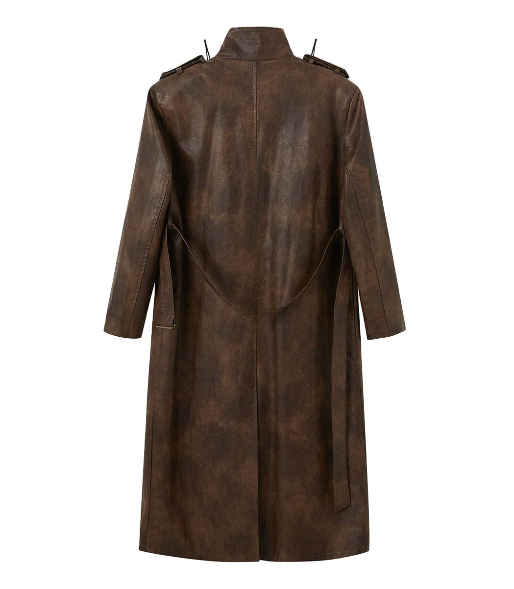 Luna7xi Stylish Fashion Long Leather Coat