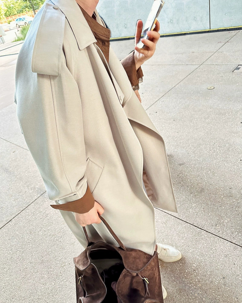 Alin Penny Streamlined BV OEM Customer-Supplied Worsted Wool Material Loose Casual Lace up Long Trench Coat