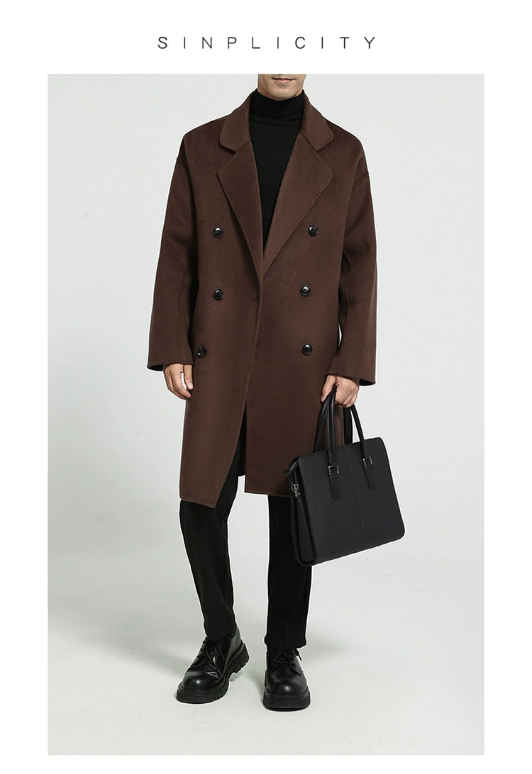 Fall and Winter Double-Sided Woolen Coat Men's Mid Length Long Length Trench Coat Classy Loose over Knee Casual Woolen Coat