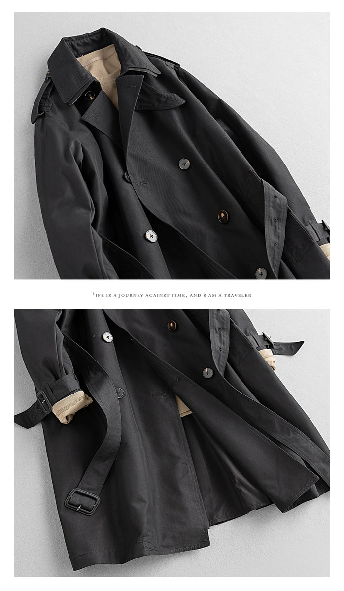 Retro Double Layer Jimingxian Mid Length Long Length Men's and Women's Trench Coat