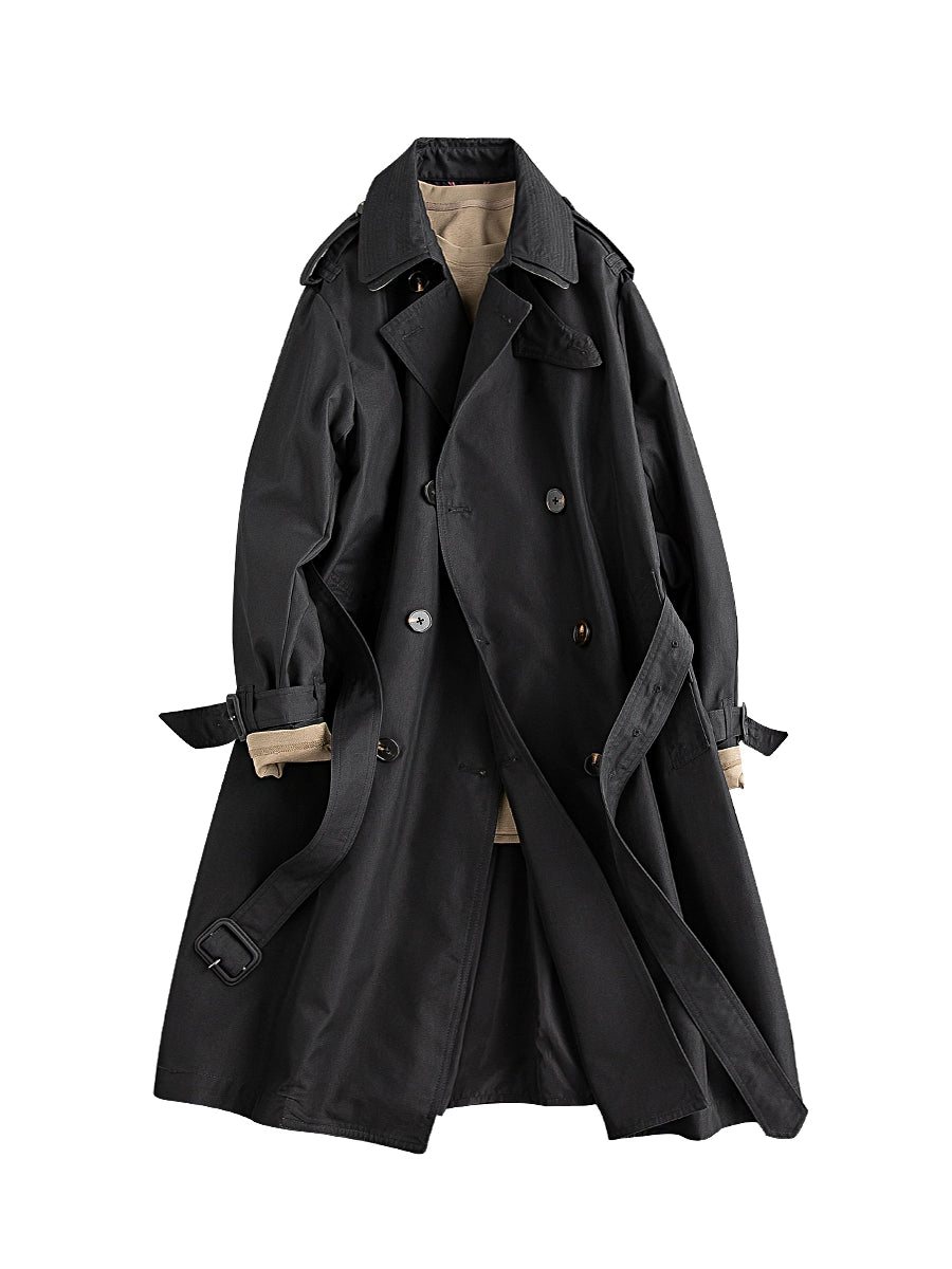 Retro Double Layer Jimingxian Mid Length Long Length Men's and Women's Trench Coat