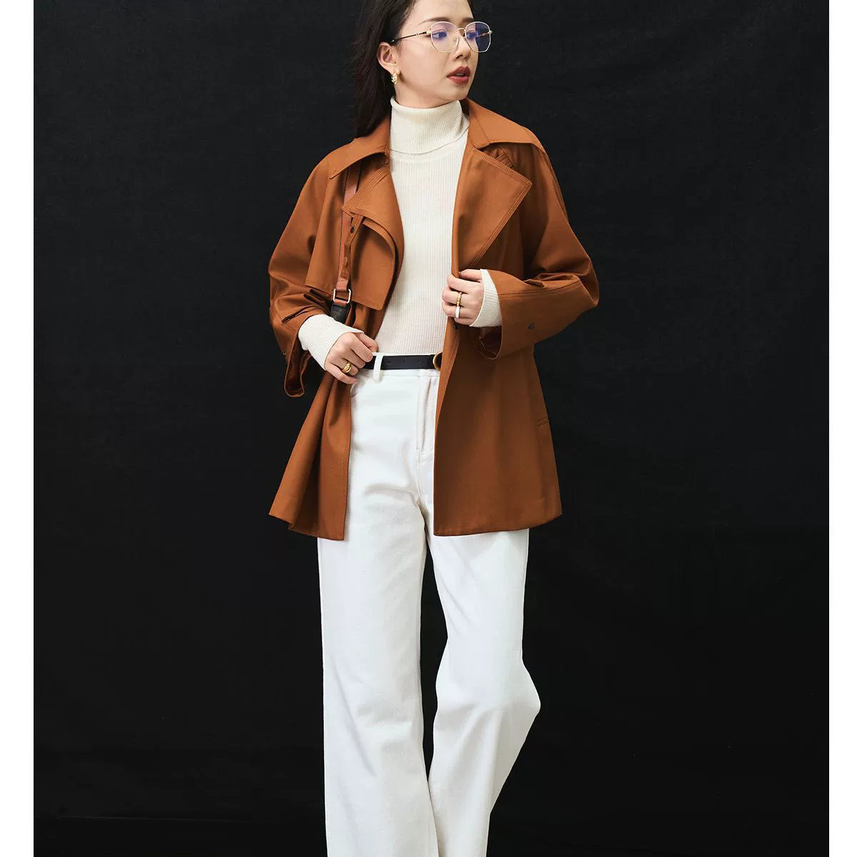 Iulv Spring & Fall New Arrival Korean Style Sense of Design Asymmetric Loose Casual Commuting Elegant Mid Length Long Length Trench Coat Outwear Women