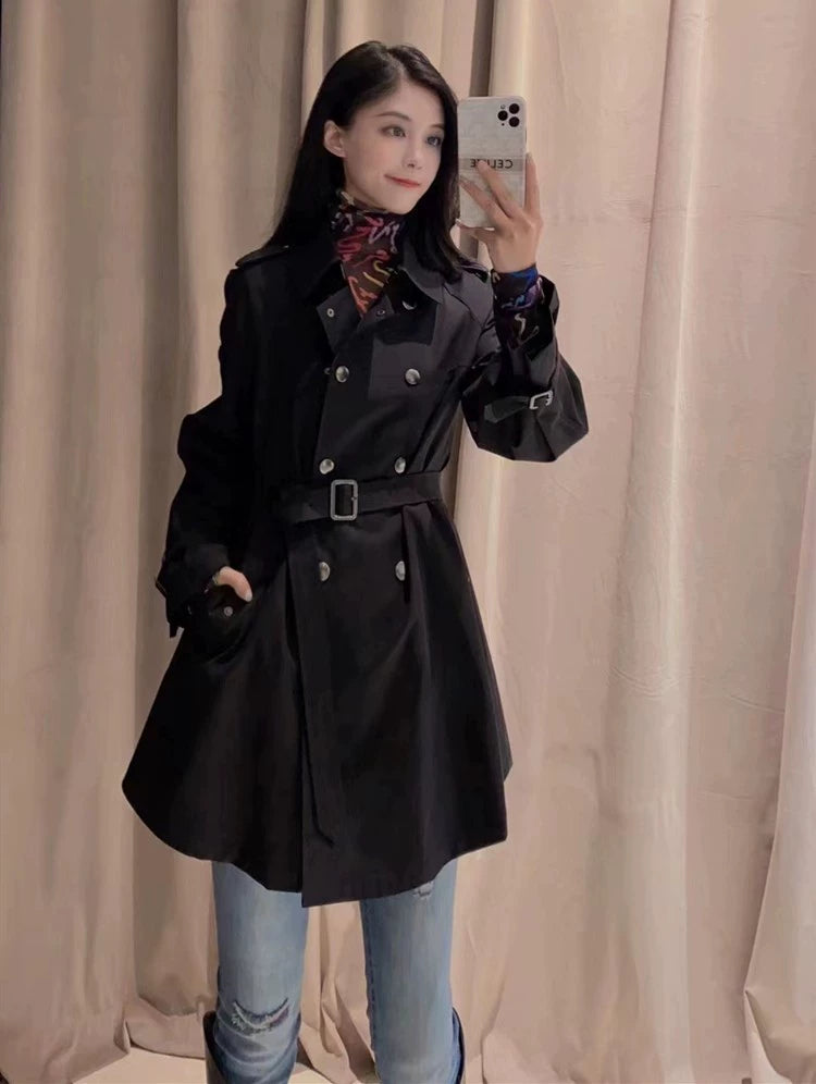 Girdear Amass Genuine Brand Women's Clothing 2024 Spring & Fall New Arrival Double Breasted with Belt Mid Length Long Length Trench Coat Outwear Women