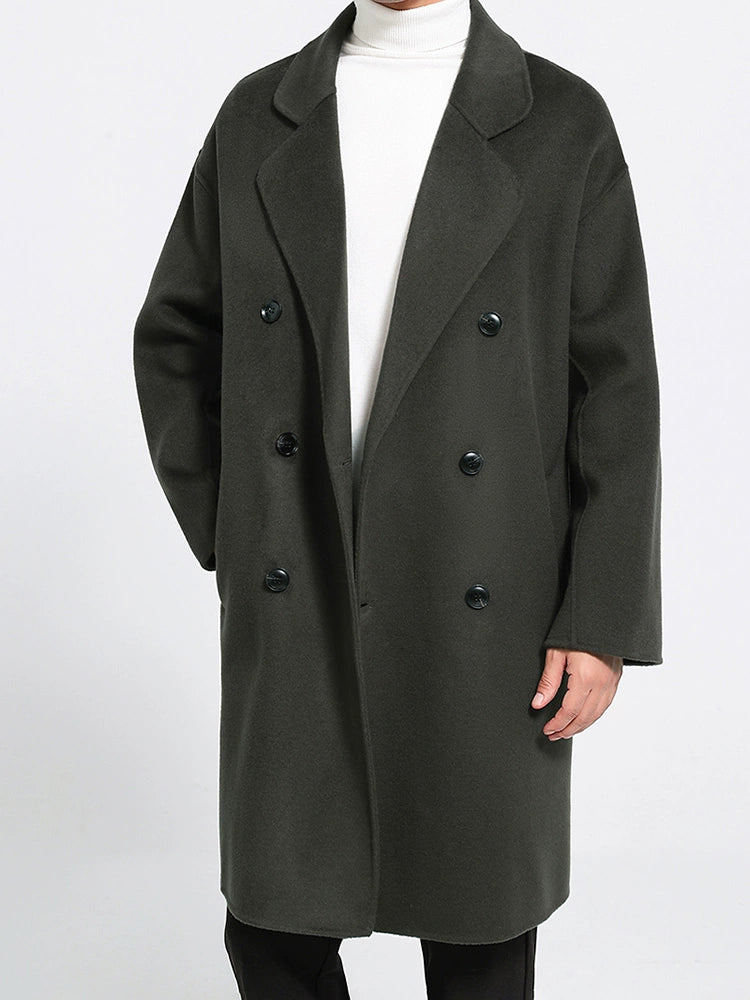 Fall and Winter Double-Sided Woolen Coat Men's Mid Length Long Length Trench Coat Classy Loose over Knee Casual Woolen Coat